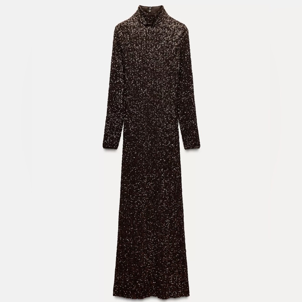 Zara Elegant Brown Sequin Dress